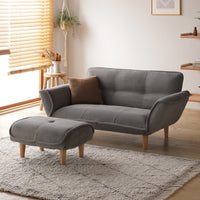 日本製 リクライニングソファ 2人掛けカウチ(2人掛けソファ+オットマン)コーデュロイ生地 ライトグレー