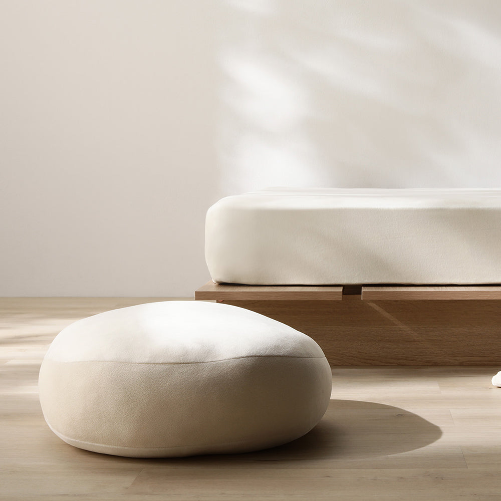 のびのび暖かベロア 寝具セット『Velmoa ベルモア』ボックスシーツ+もっちり丸クッション ショート丈セミシングル~キング バニラ