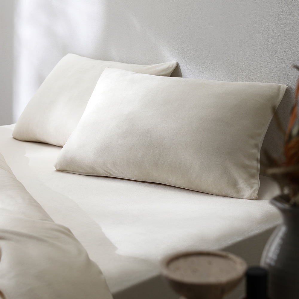 のびのび暖かベロア 寝具セット『Velmoa ベルモア』ボックスシーツ+枕カバー ショート丈セミシングル~キング バニラ