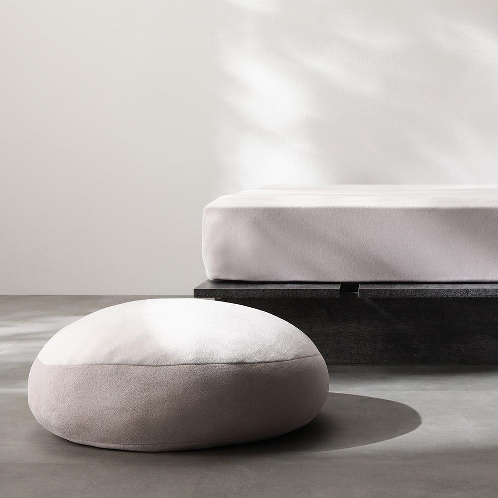 のびのび暖かベロア 寝具セット『Velmoa ベルモア』ボックスシーツ+もっちり丸クッション ショート丈セミシングル~キング ライトグレー