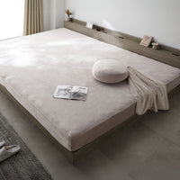 のびのび暖かベロア 寝具セット『Velmoa ベルモア』ボックスシーツ+もっちり丸クッション ファミリーサイズ モカグレージュ