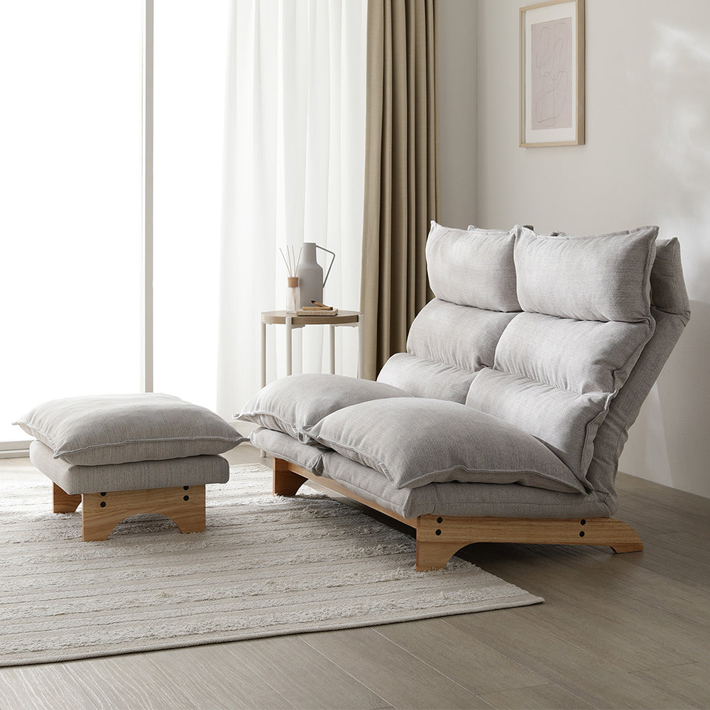 ハイバックリクライニングソファ 『UTO ウト』 2人掛け+オットマンセット ベージュ