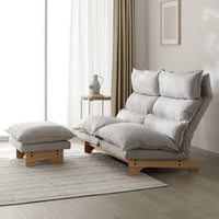 ハイバックリクライニングソファ 『UTO ウト』 2人掛け+オットマンセット ベージュ