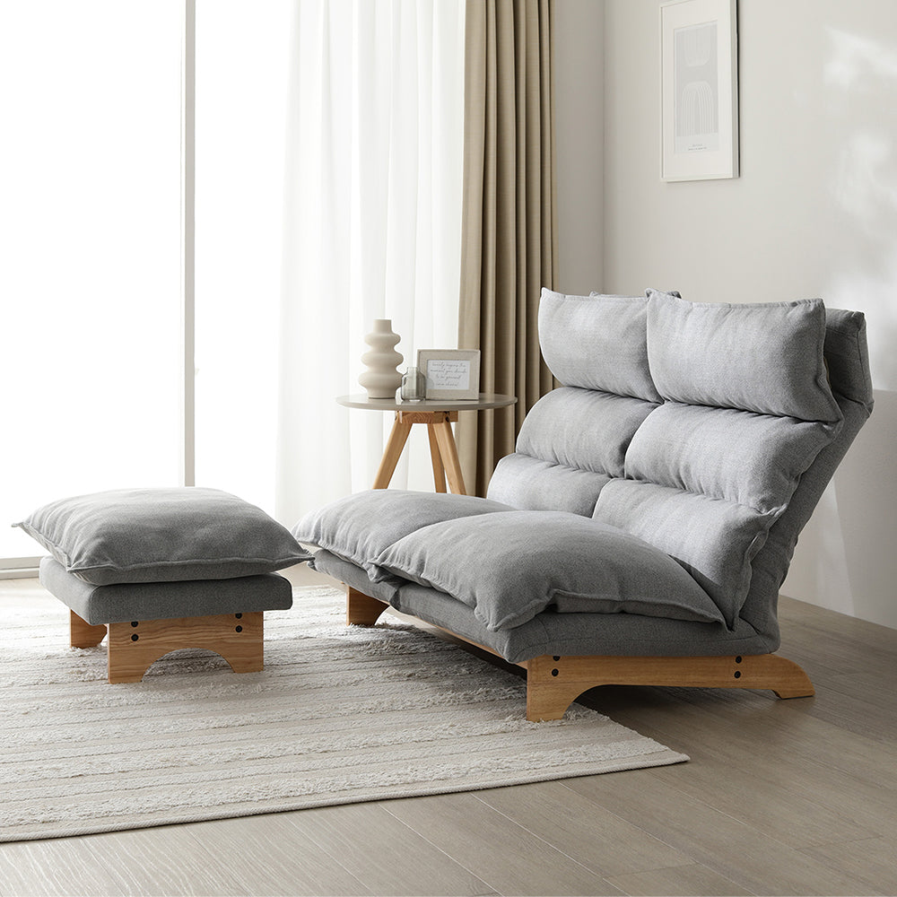 ハイバックリクライニングソファ 『UTO ウト』 2人掛け+オットマンセット グレー