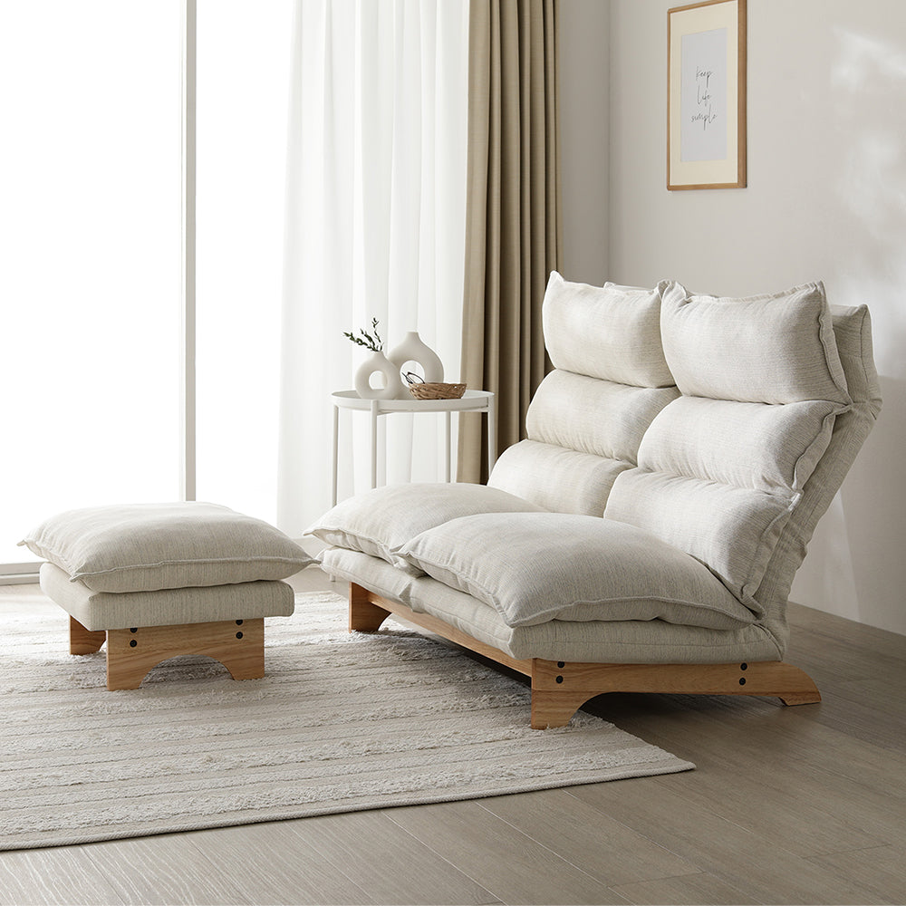 ハイバックリクライニングソファ 『UTO ウト』 2人掛け+オットマンセット アイボリー