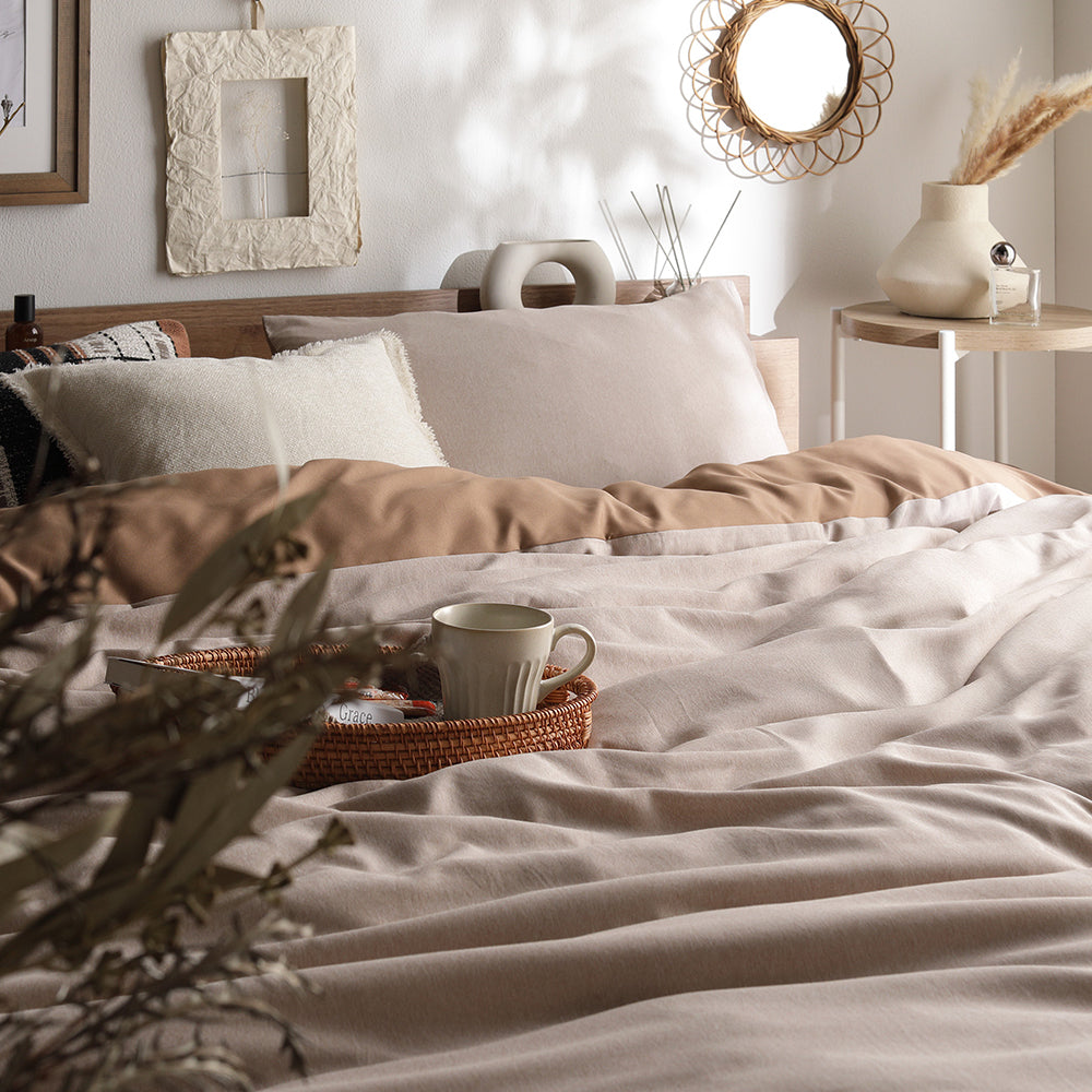 なめらかピーチスキン速乾 掛け布団カバー+枕カバー 2点セット シングル モカ