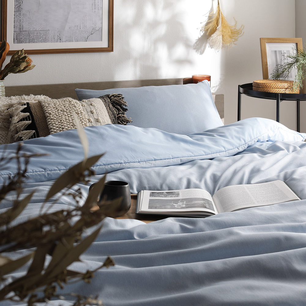 なめらかピーチスキン速乾 掛け布団カバー+枕カバー 2点セット シングル ライトインディゴ