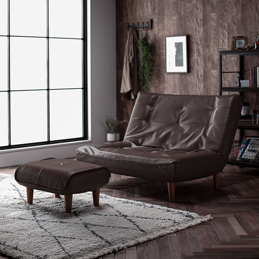 日本製リクライニングハイバックソファ 2人掛け+オットマン 【ヴィンテージシリーズ】コーデュロイ生地 ヴィンテージブラウン 脚部:ブラウン