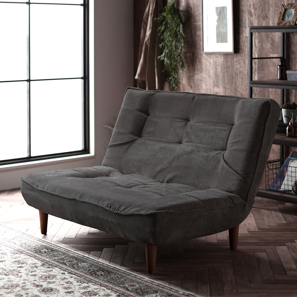 日本製リクライニングハイバックソファ 2人掛け 【ヴィンテージシリーズ】コーデュロイ生地 チャコールグレー 脚部:ブラウン