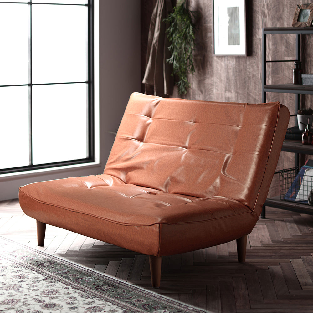 日本製リクライニングハイバックソファ 2人掛け 【ヴィンテージシリーズ】コーデュロイ生地 ヴィンテージキャメル 脚部:ブラウン