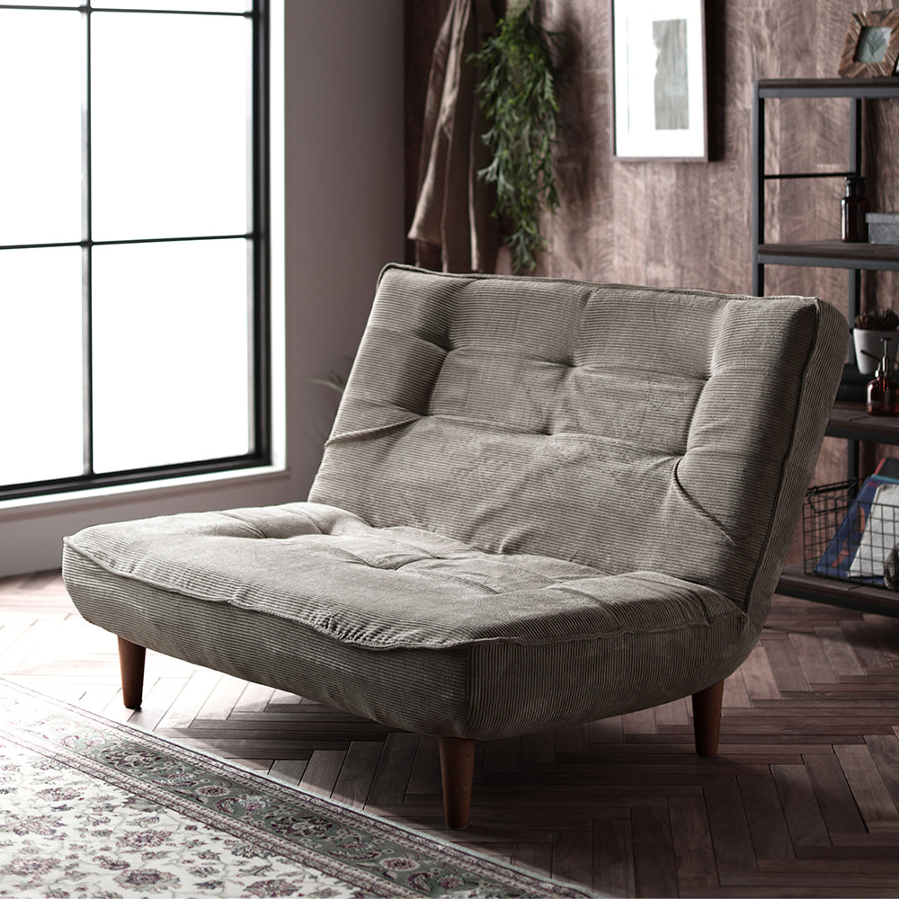 日本製リクライニングハイバックソファ 2人掛け 【ヴィンテージシリーズ】コーデュロイ生地 ベージュ 脚部:ブラウン