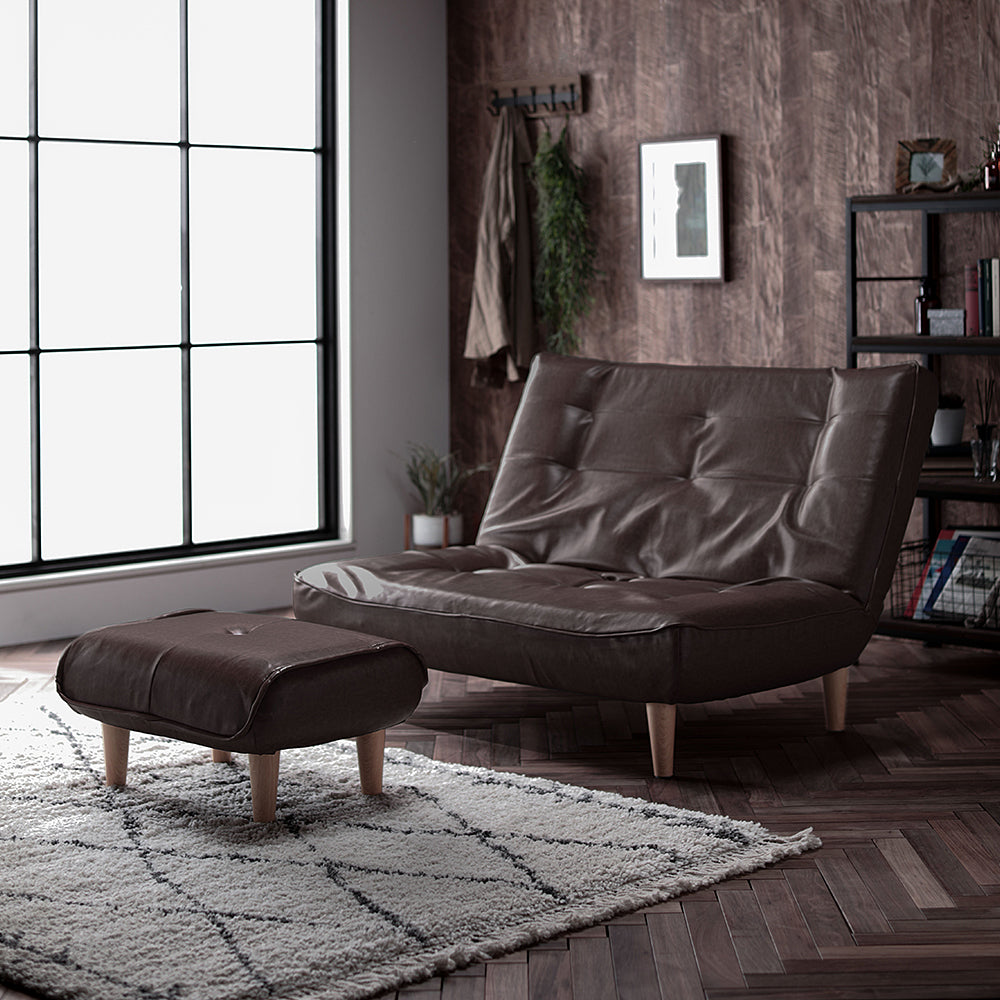 日本製リクライニングハイバックソファ 2人掛け+オットマン 【ヴィンテージシリーズ】コーデュロイ生地 ヴィンテージブラウン 脚部:ナチュラル