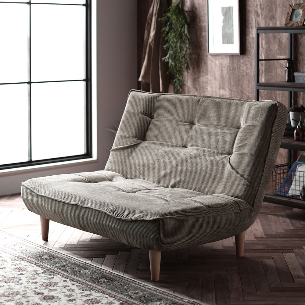 日本製リクライニングハイバックソファ 2人掛け 【ヴィンテージシリーズ】コーデュロイ生地 ベージュ 脚部:ナチュラル