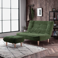 日本製 リクライニング ハイバックソファ 2人掛けカウチ(2人掛け+オットマン) コーデュロイ生地 モスグリーン