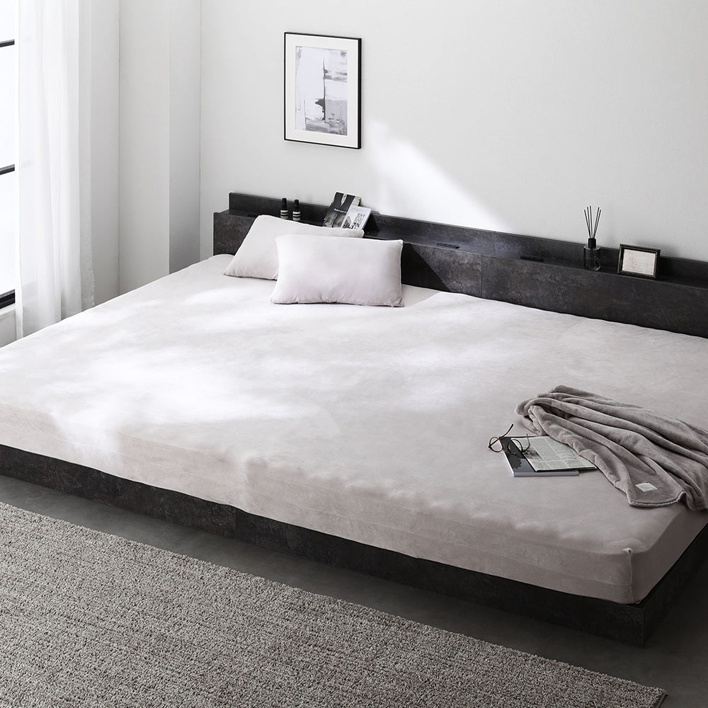 のびのび暖かベロア 寝具セット『Velmoa ベルモア』ボックスシーツ+枕カバー ワイドキング200~280cm ライトグレー