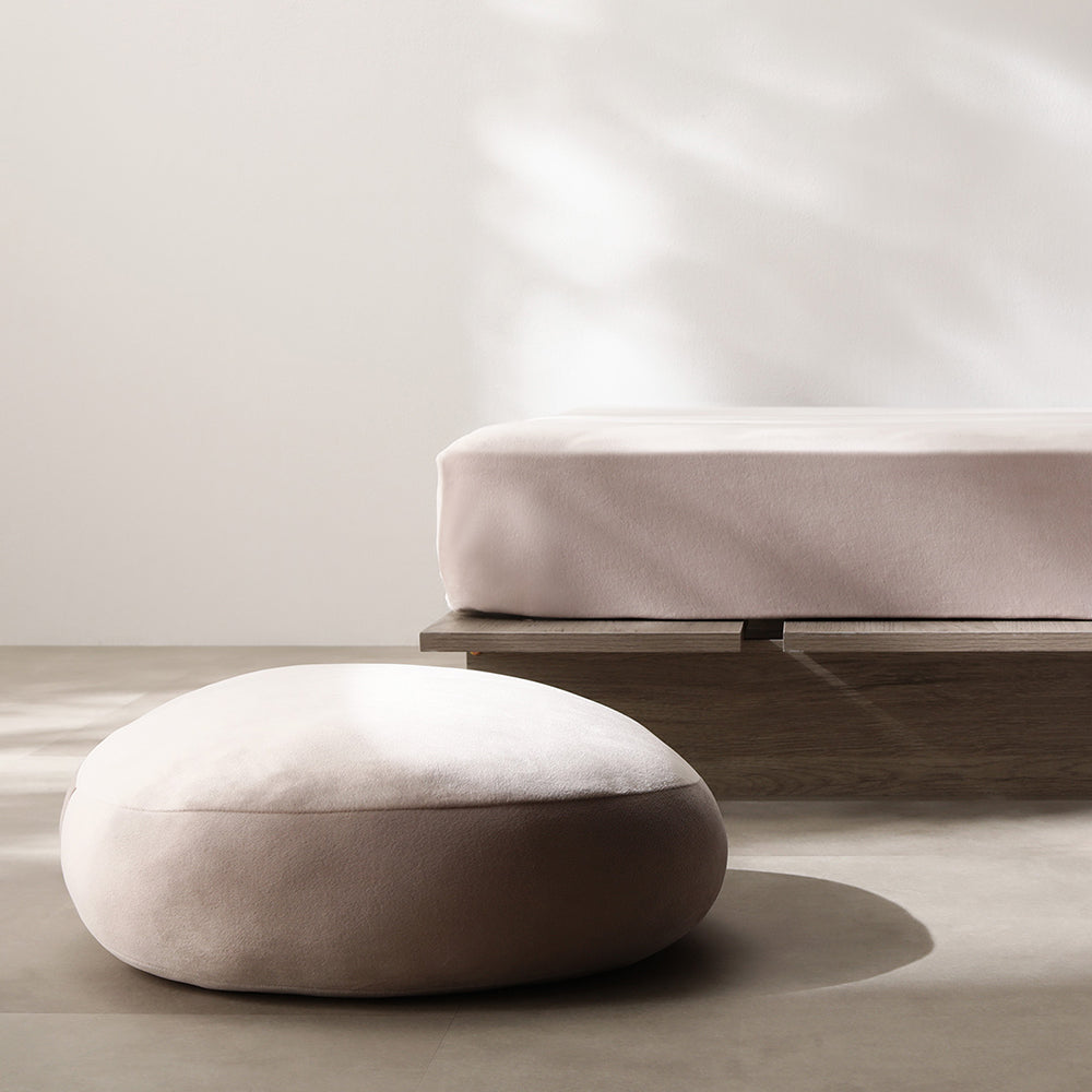 のびのび暖かベロア 寝具セット『Velmoa ベルモア』ボックスシーツ+もっちり丸クッション ショート丈セミシングル~キング モカグレージュ