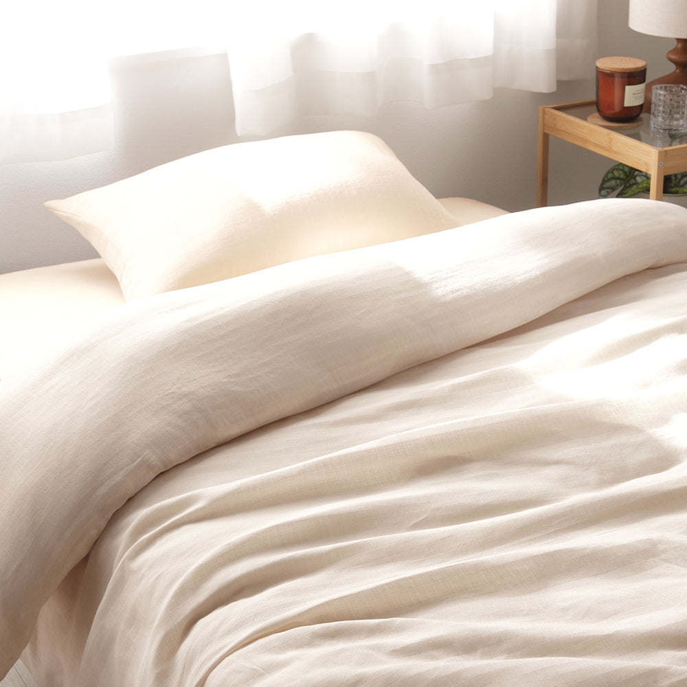 ふんわり ダブルガーゼ 抗菌防臭加工 綿100% (掛布団カバー+枕カバー) 2点セット・ベージュ