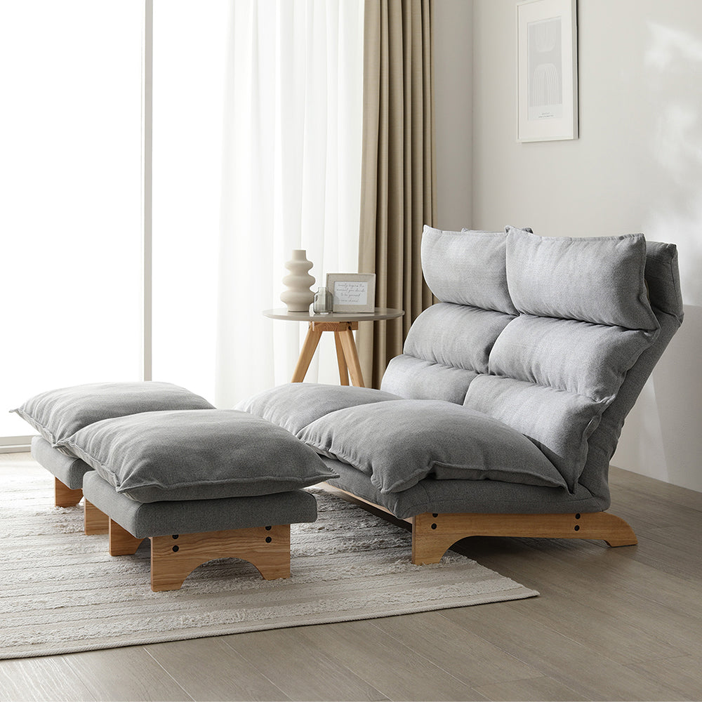 ハイバックリクライニングソファ 『UTO ウト』 2人掛け+オットマン(2台)セット グレー