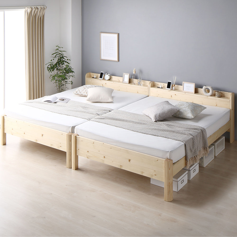 コンセント 棚付き 頑丈すのこベッド 連結サイズ 耐荷重650kg『Forteo フォルテオ』 ナチュラル