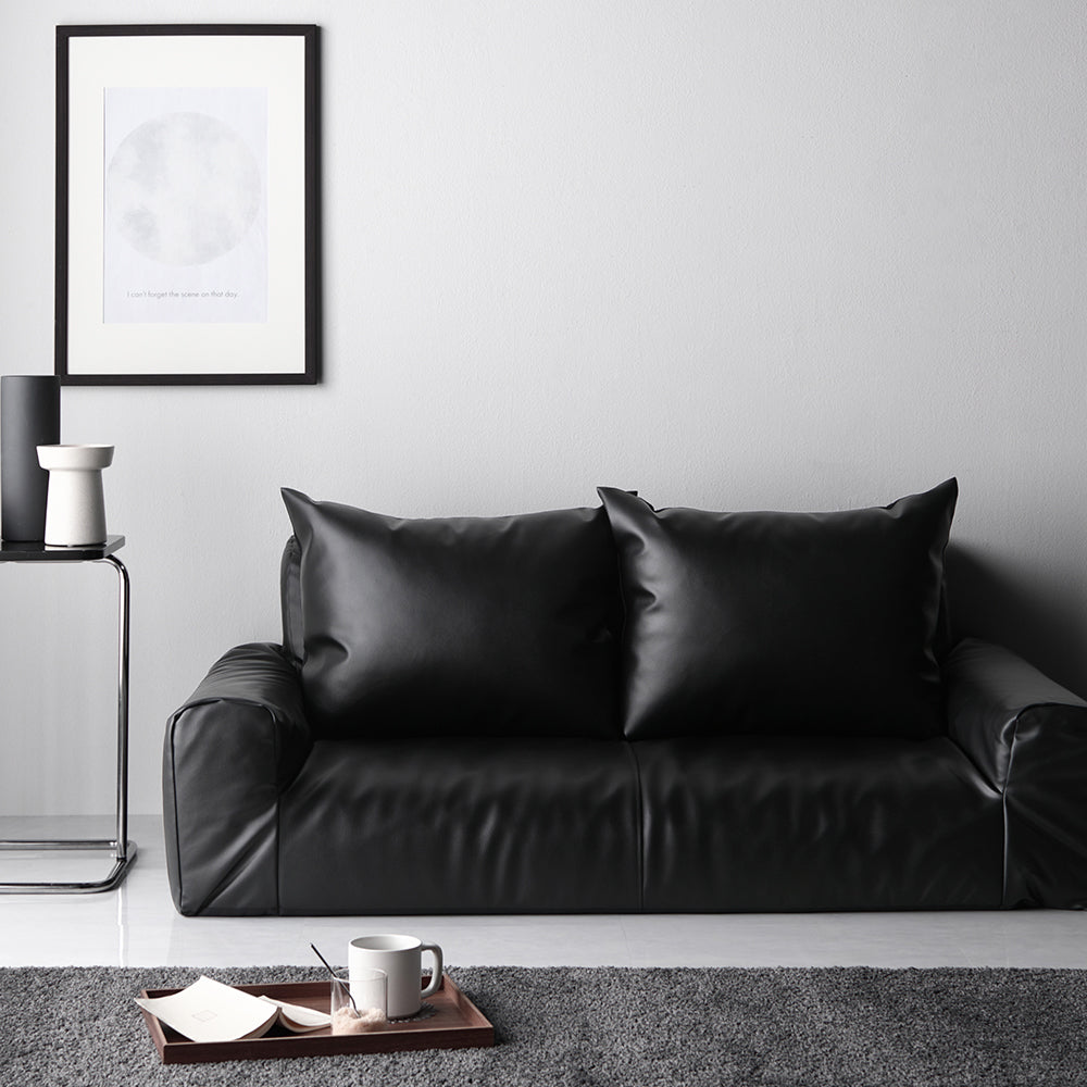 日本製 フロアソファ(2人掛け)レザー ブラック