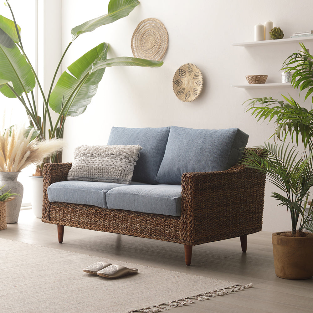 天然素材リゾートソファ(アバカ)2人掛け・スカイブルー