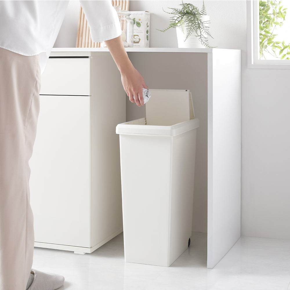 【日本製】サイズが選べる 棚下にも収納できる スライドオープン式 ごみ箱 30L 単品 オフホワイト