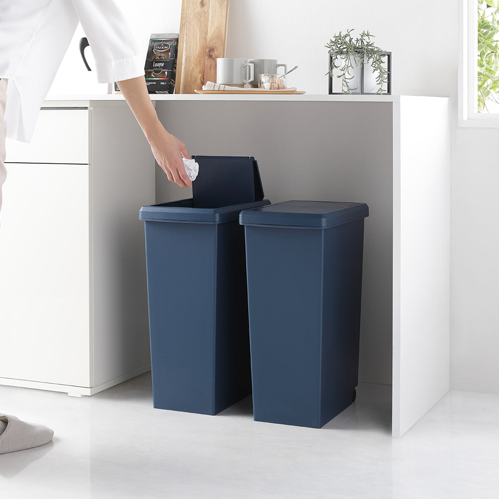【日本製】サイズが選べる 棚下にも収納できる スライドオープン式 ごみ箱 30L 2個組 ナイトブルー