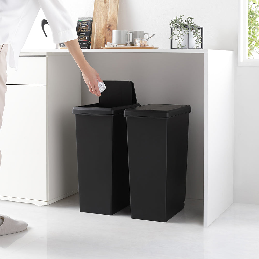 【日本製】サイズが選べる 棚下にも収納できる スライドオープン式 ごみ箱 30L 2個組 ブラック