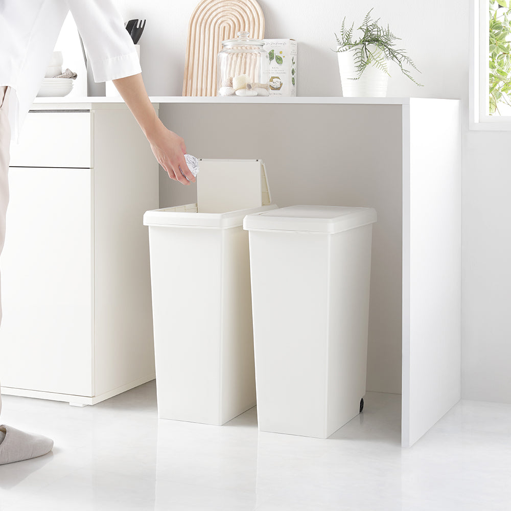 【日本製】サイズが選べる 棚下にも収納できる スライドオープン式 ごみ箱 30L 2個組 オフホワイト