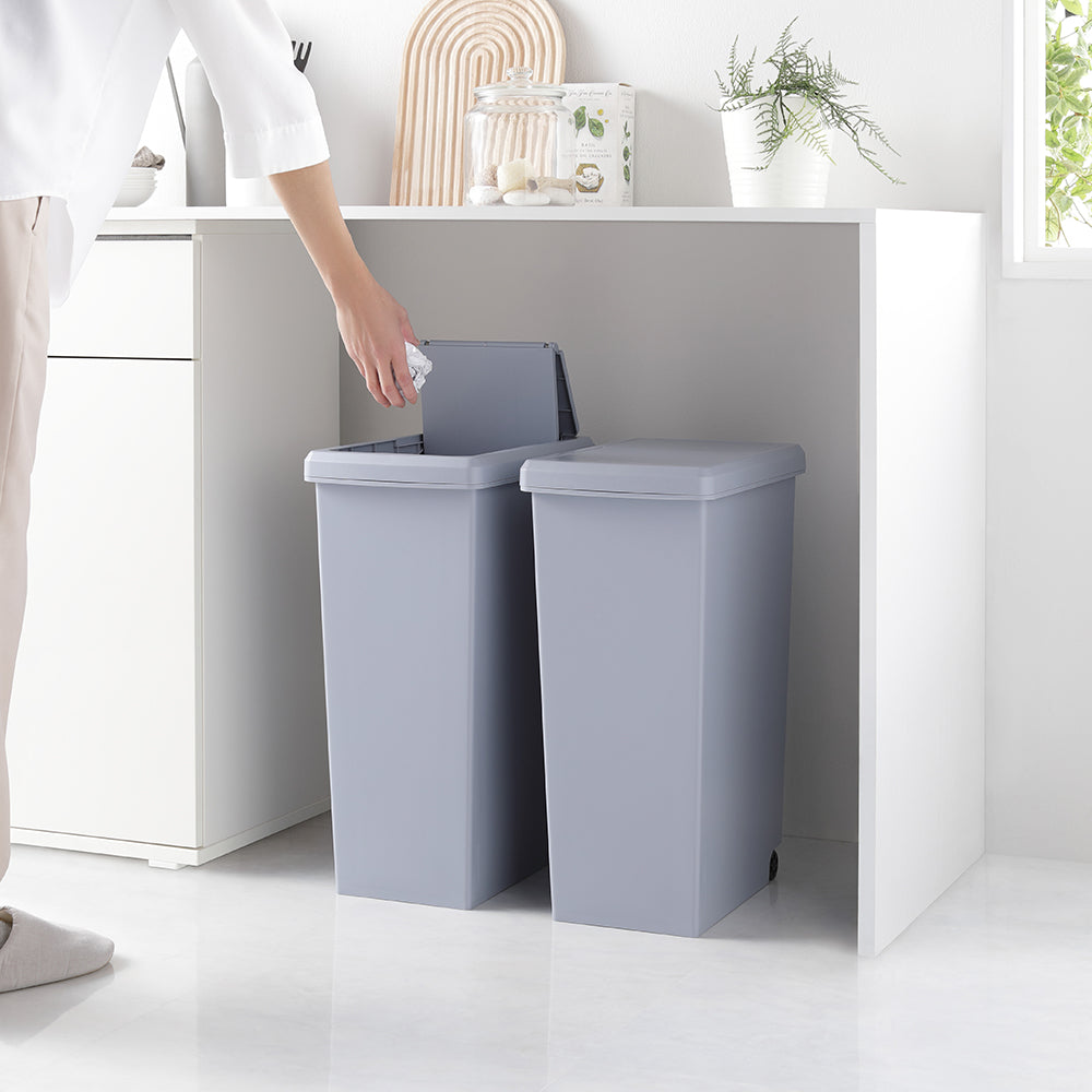 【日本製】サイズが選べる 棚下にも収納できる スライドオープン式 ごみ箱 30L 2個組 クールグレー