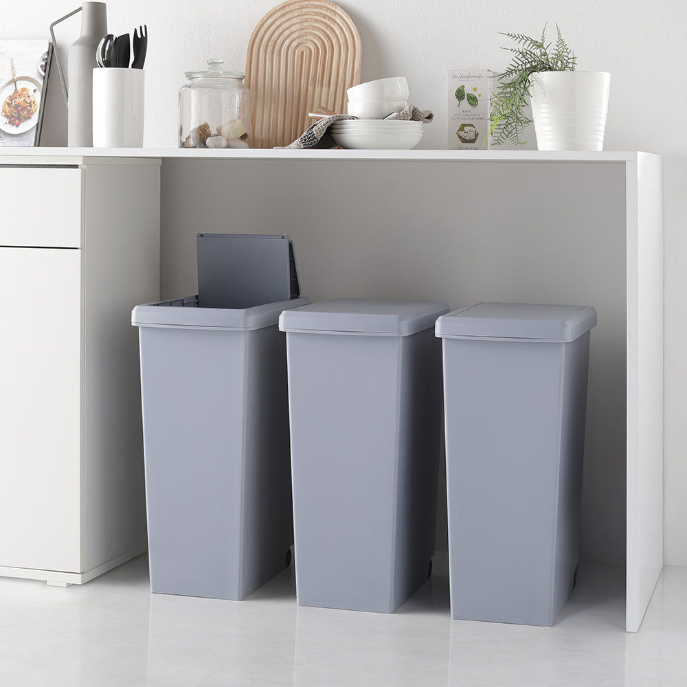 【日本製】サイズが選べる 棚下にも収納できる スライドオープン式 ごみ箱 30L 3個組 クールグレー