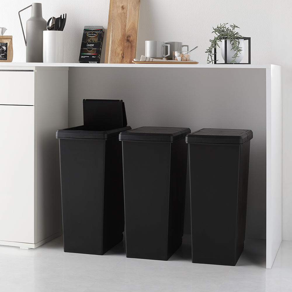 【日本製】サイズが選べる 棚下にも収納できる スライドオープン式 ごみ箱 30L 3個組 ブラック