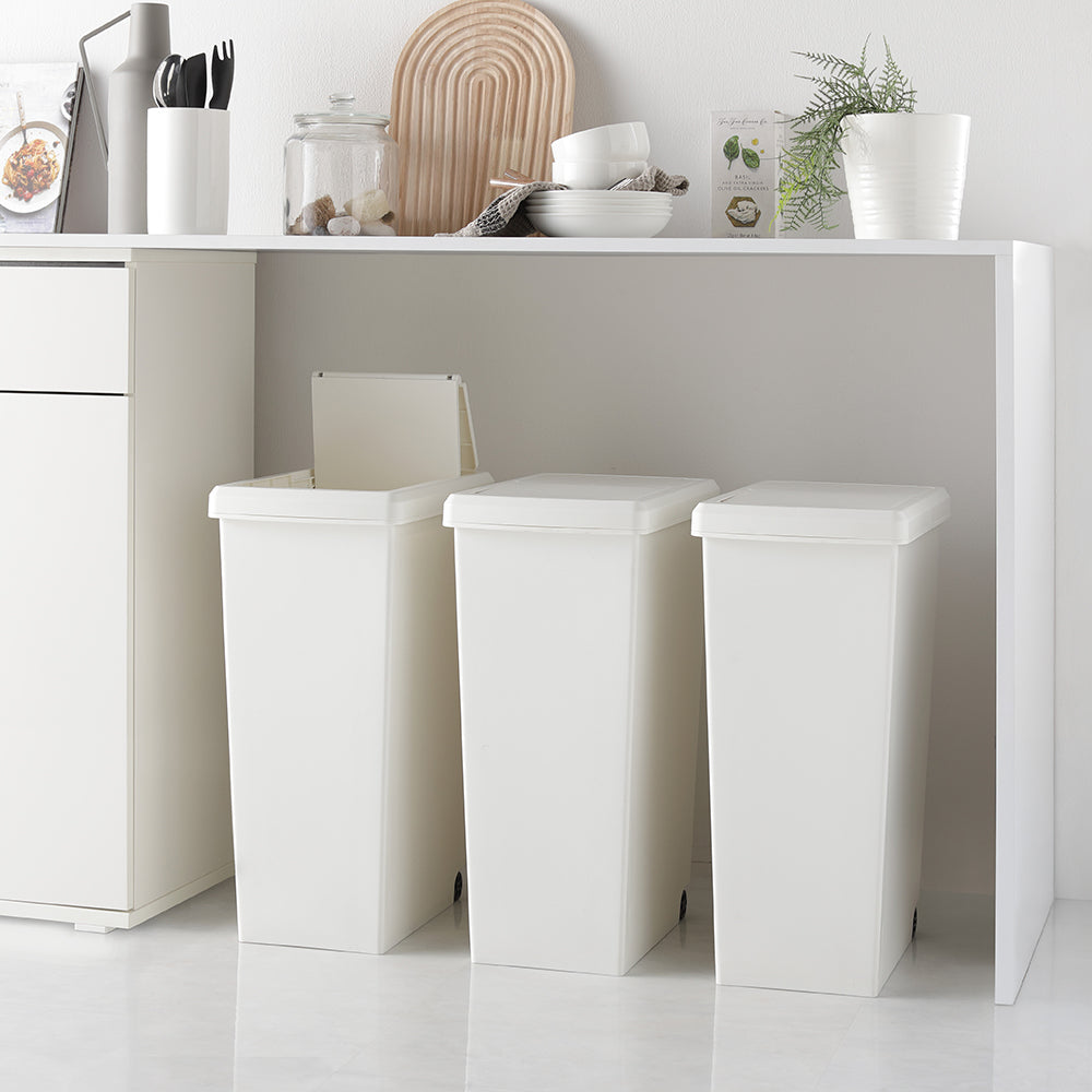 【日本製】サイズが選べる 棚下にも収納できる スライドオープン式 ごみ箱 30L 3個組 オフホワイト