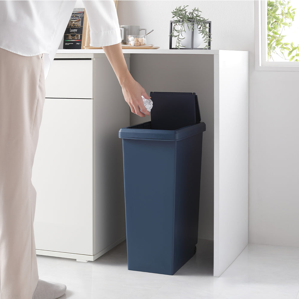 【日本製】サイズが選べる 棚下にも収納できる スライドオープン式 ごみ箱 30L 単品 ナイトブルー