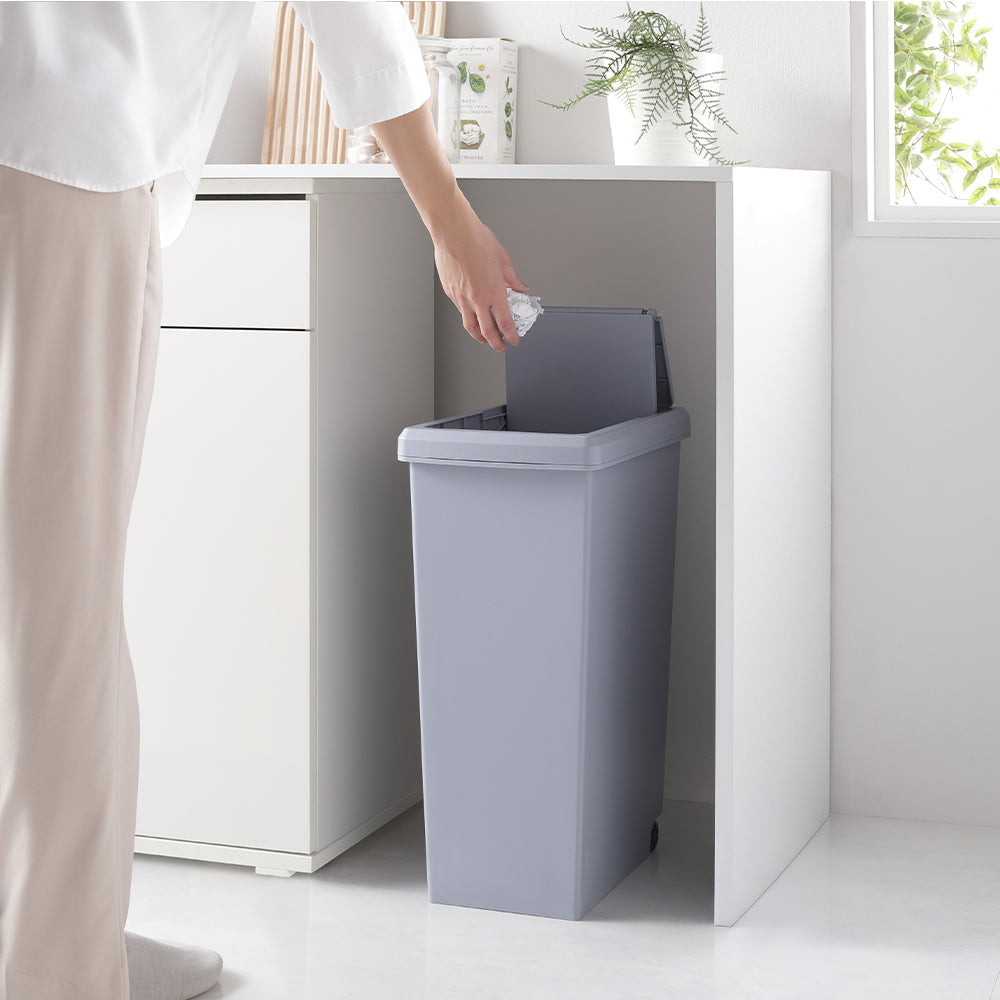 【日本製】サイズが選べる 棚下にも収納できる スライドオープン式 ごみ箱 30L 単品 クールグレー