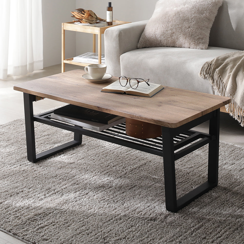 折りたたみローテーブル(棚付き) 『TILKA ティルカ』 ラスティックナチュラル