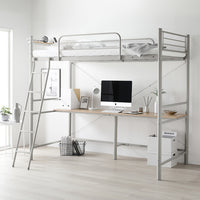 棚・コンセント付き ロフトベッド『Kallis カリス』 オプションデスクセット(フレーム:ライトグレー/デスク:ライトグレー×ナチュラル)