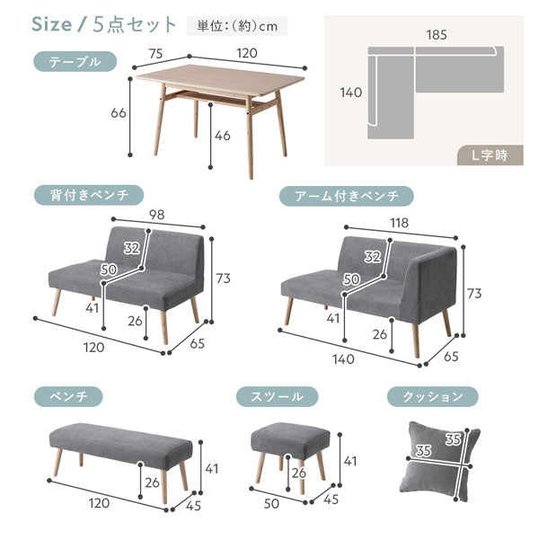 サイズ詳細(5点セット)