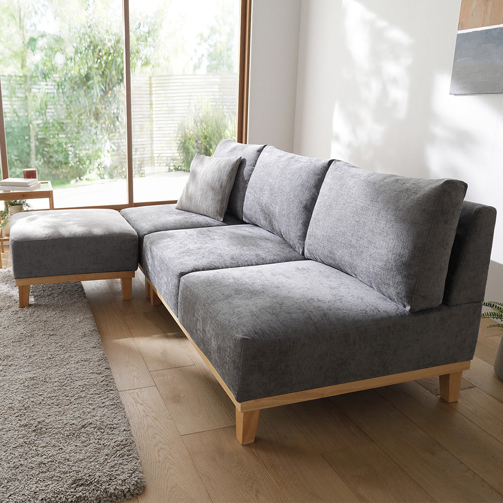 アームレスソファ 『REAGLE リーグル』 3人掛けソファ+オットマンセット グレー