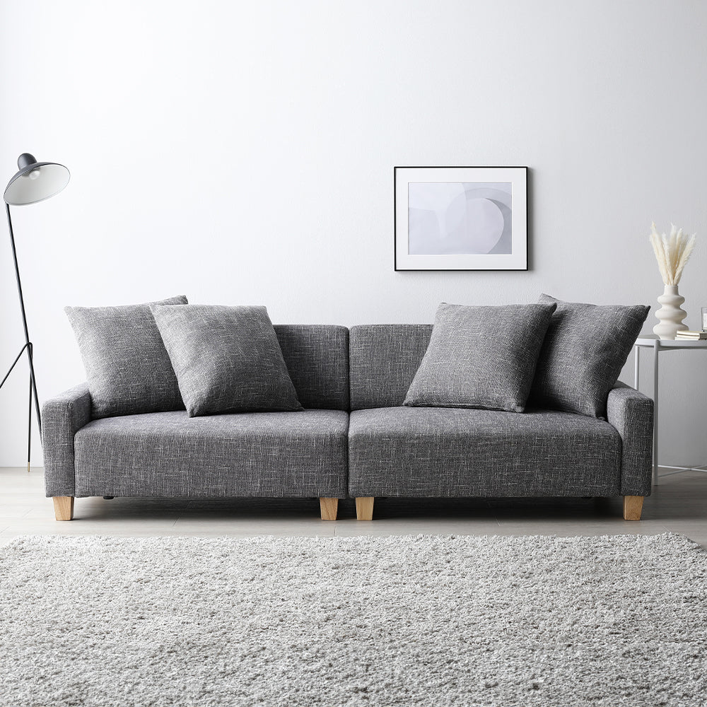 ひろびろくつろぐロースタイルカウチソファ・3人掛け・アッシュグレー・ナチュラル脚