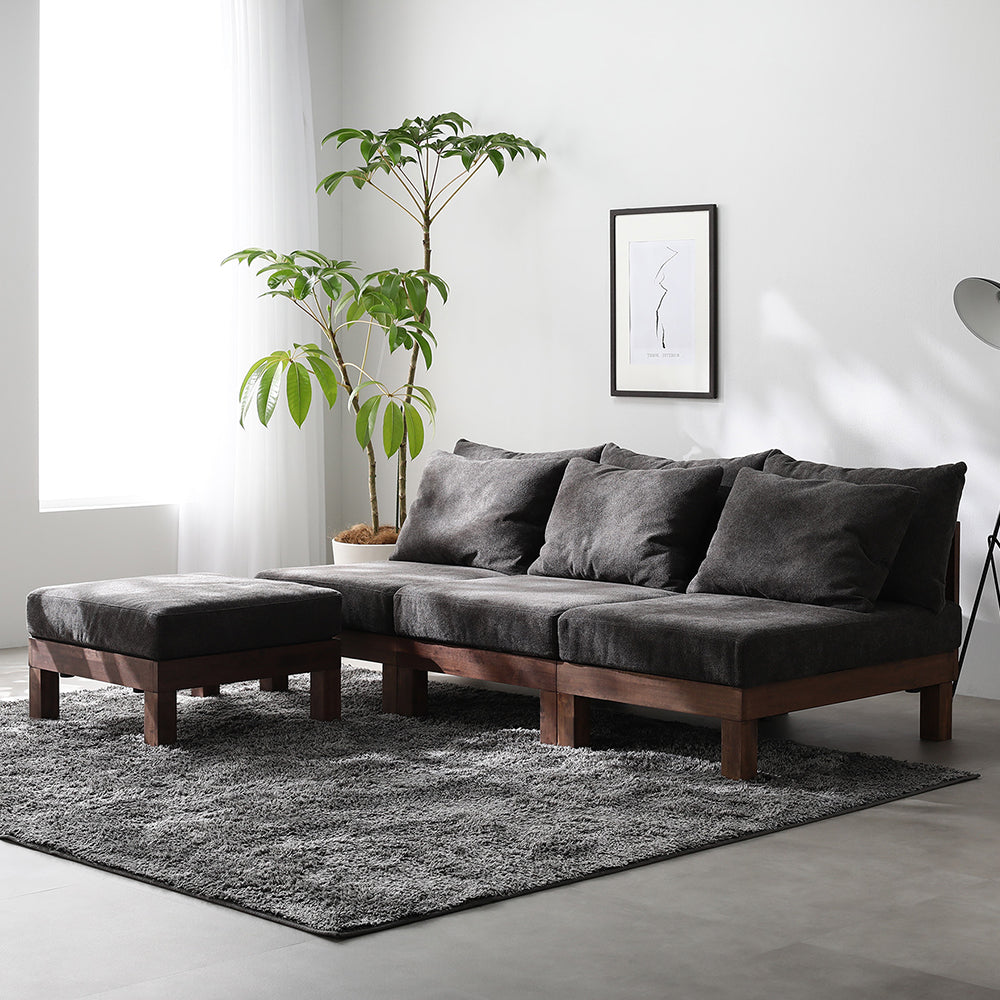 あぐらがかけるユニットソファ『Sven スヴェン』3人掛けソファ+オットマン チャコールブラウン