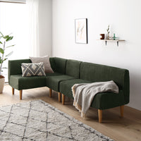 ダイニングソファ 日本製 コーナーソファ3点セット(左コーナー+2人掛け+1人掛け) コーデュロイモスグリーン