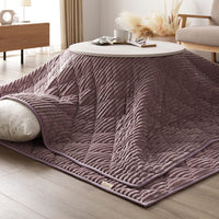 クッションになるこたつ布団&円形こたつ 3点セット(折りたたみ式68cmテーブル + 3WAYこたつ掛布団+ラグ) ホワイトウォッシュ×ナチュラル/パープル