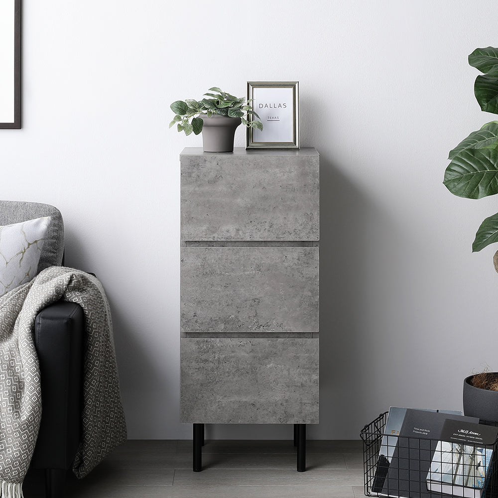 脚付きチェスト 異素材MIX 大容量・スリム3段・ストーングレー