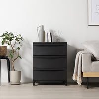 シンプルデザインチェスト プラスチック製 日本製 ワイドタイプ 3段 ダークグレー