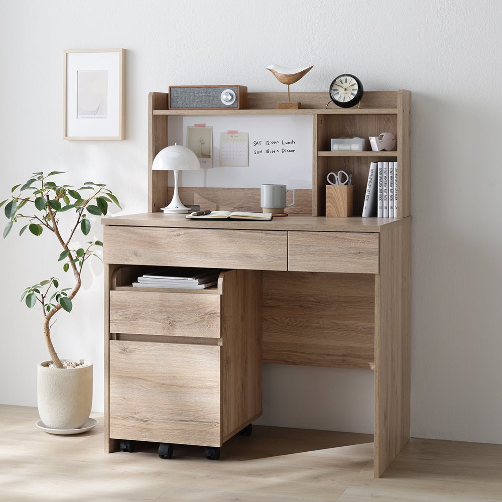 シンプル コンパクトデスク 『Mokr モクル』 3点セット オークナチュラル