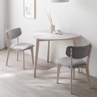 天然木 変形ダイニング 3点セット『Litral リトラル』 変形テーブル/ホワイト + レギュラーチェア2脚/ホワイト×ライトグレー