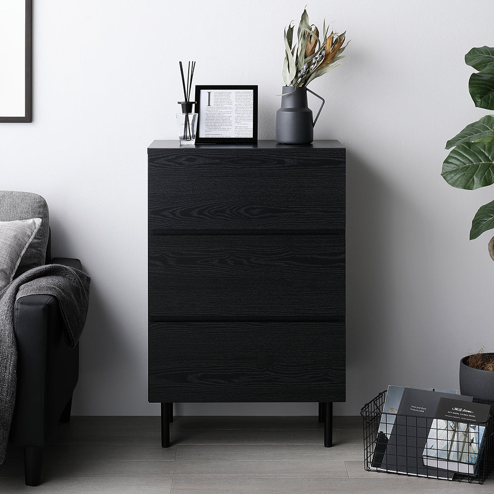 脚付きチェスト 異素材MIX 大容量・ワイド3段・ブラック