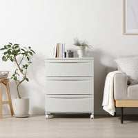 シンプルデザインチェスト プラスチック製 日本製 ワイドタイプ 3段 ミルクティーベージュ