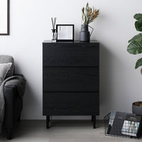 脚付きチェスト 『Stova ストーヴァ』 異素材MIX 大容量 ワイド3段 幅60cm ブラック